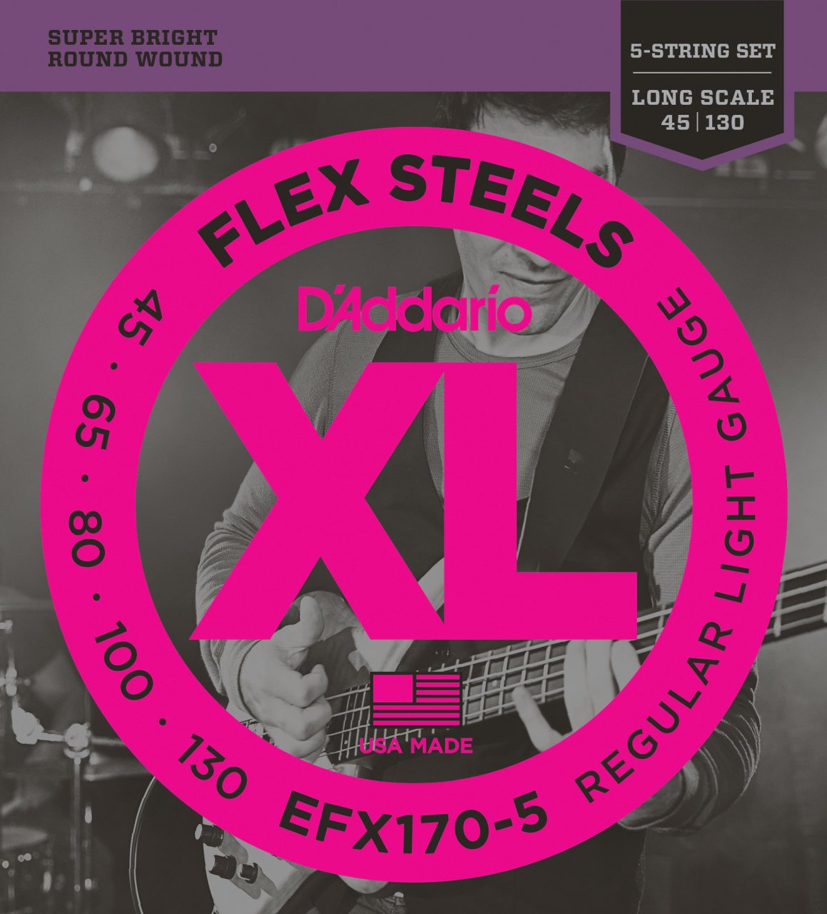 BAS GİTAR TEL SETİ, 5 TELLİ, FLEXSTEELS, REGULAR LIGHT GAUGE, 45-130, LONG SCALE, SUPER BRIGHT, ROUND WOUND