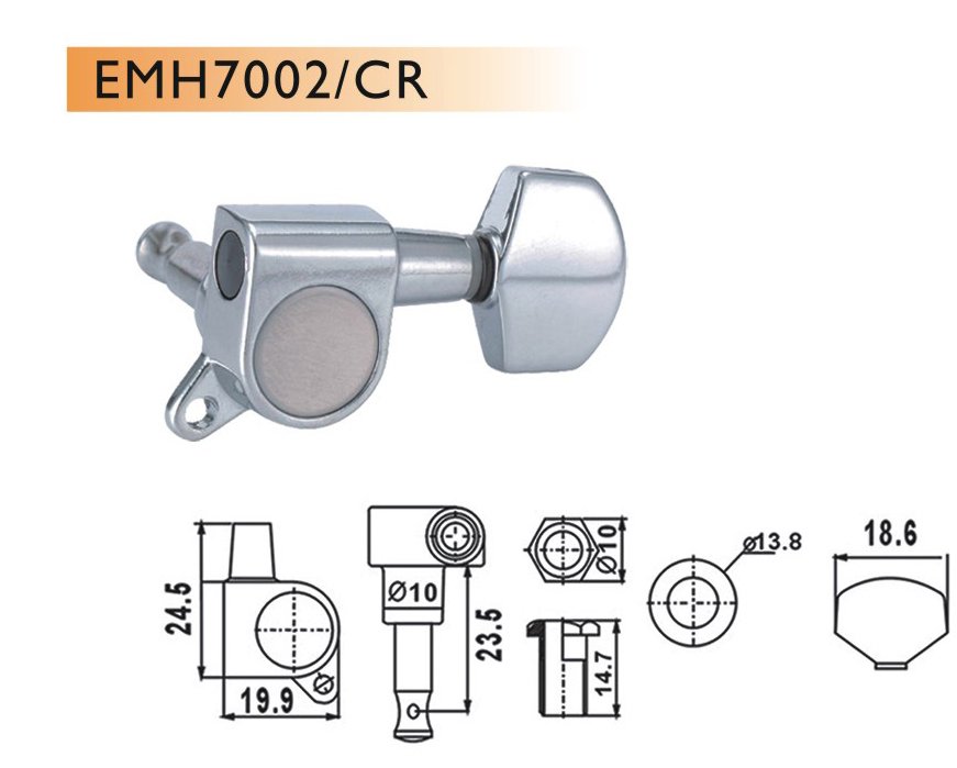 ELEKTRO GİTAR BURGUSU, 6'LI SET, SAĞ, KROM, STANDART KULAK