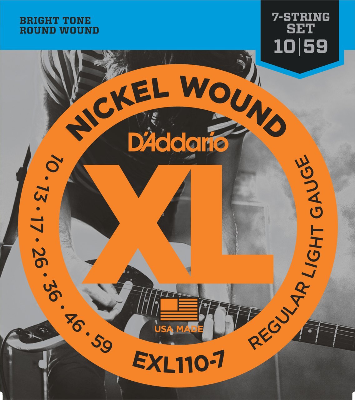 ELEKTRO GİTAR TEL SETİ, 7 TELLİ, XL, 10-46, NICKEL WOUND, REGULAR LIGHT GAUGE,BRIGHT TONE, ROUND WOUND