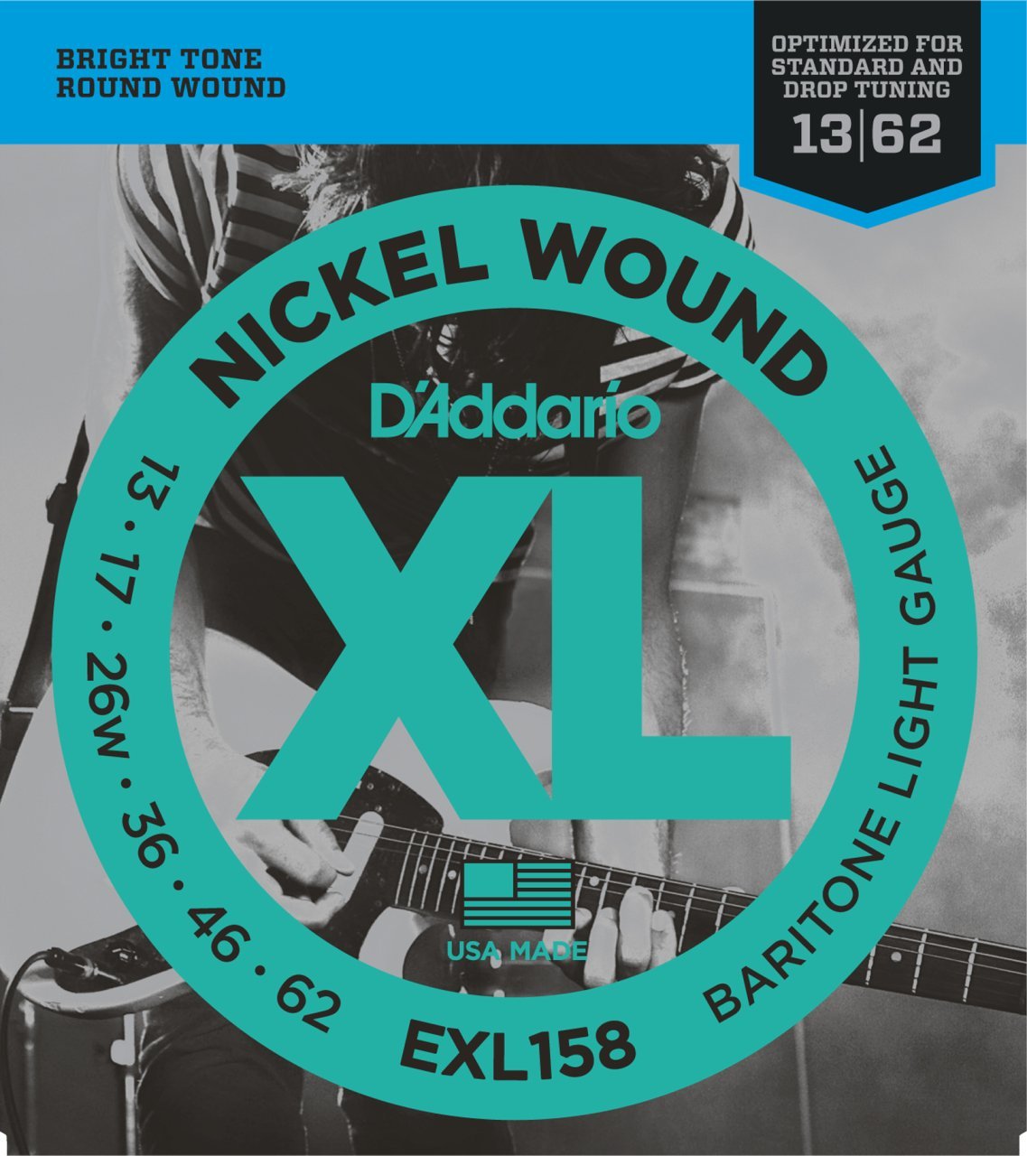 ELEKTRO GİTAR TEL SETİ, XL, 13-62, 3RD NICKEL WOUND, BARITONE LIGHT GAUGE, OPTIMIZED FOR STANDARD AND DROP TUNING, BRIGHT TONE, ROUND WOUND