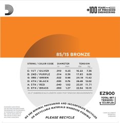 Daddario EZ900 AKUSTİK GİTAR TEL SETİ, 85/15 BRONZE, EXTRA LIGHT GAUGE (.010-.050), FULL BRIGHT TONE