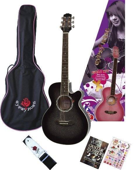 AKUSTİK GİTAR GYPSY ROSE SET (GIGBAG, STRAP, STICKERS, DVD), SİYAH