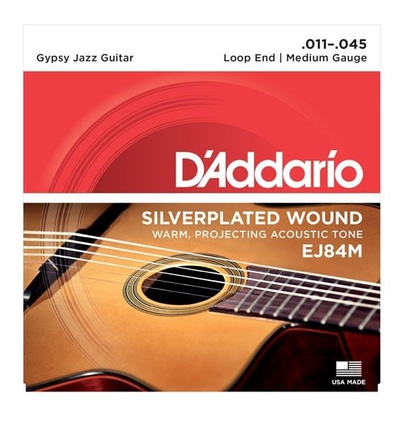 SET GYPSY JAZZ GUITAR, SILVER PLATED WOUND, LOOP END MEDIUM GAUGE, .011-.045,