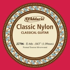 KLASİK GİTAR TEK TELİ, CLASSIC NYLON, NORMAL TENSION, SILVER PLATED CUPPER WOUND NYLON, E (Mİ), ALTINCI TEL, 0.043'' (1.09MM)