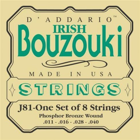 BUZİKİ TEL SETİ, IRISH, FOSFOR BRONZ SARIM, 4 ÇİFT TEL (0.011-0.016-0.028-0.040)