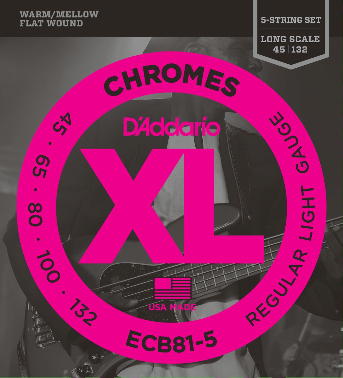 BAS GİTAR TEL SETİ, 5 TELLİ, CHROMES, REGULAR LIGHT GAUGE (45-132), LONG SCALE, WARM/MELLOW - FLAT WOUND