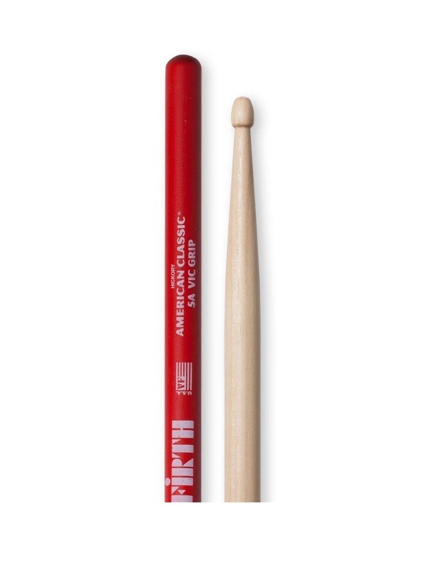 BAGET (ÇİFT) VIC 5A GRIP, HICKORY, 0.565''x16'', MEDIUM TAPER, TIP: WOOD (AĞAÇ) / TEAR DROP, SURFACE: MEDIUM/VIC GRIP