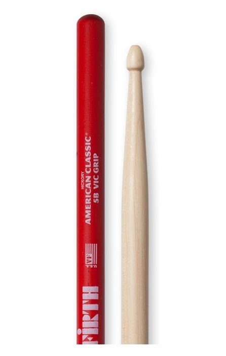 BAGET(ÇİFT) VIC 5B GRIP, HICKORY, 0.595''x16'', MEDIUM TAPER, TIP: WOOD (AĞAÇ) / TEAR DROP, SURFACE: MEDIUM / VIC GRIP