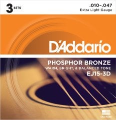 AKUSTİK GİTAR TEL SETİ, 3'LÜ PAKET, PHOSPHOR-BRONZE, EXTRA LIGHT, 10-47, WARM, BRIGHT & BALANCED TONE