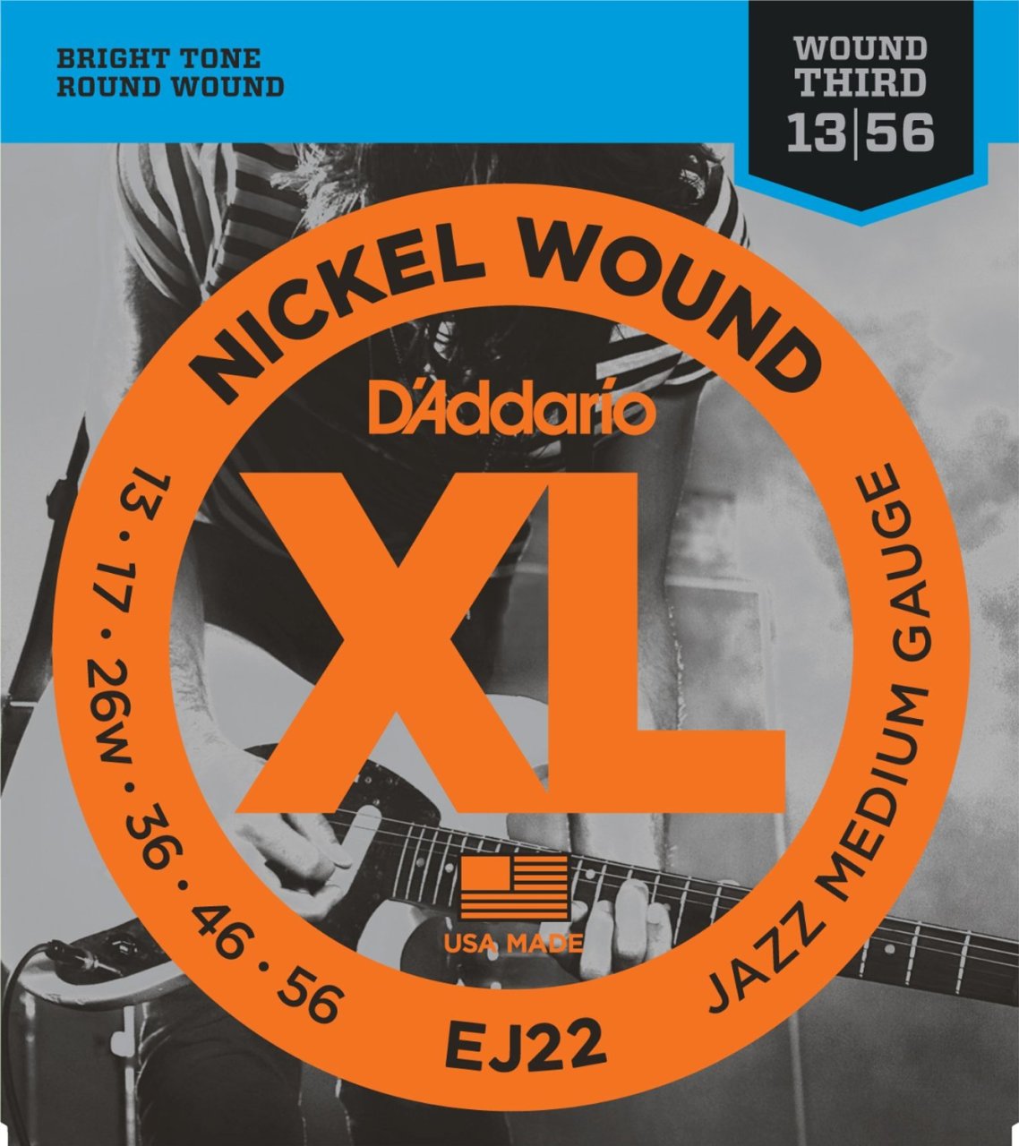 ELEKTRO GİTAR TEL SETİ, XL, NICKEL WOUND, JAZZ LIGHT GAUGE, 13-56, 3RD WOUND, BRIGHT TONE - ROUND WOUND