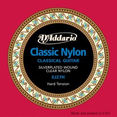 Daddario EJ27H KLASİK GİTAR TEL SETİ (4/4), SILVERPLATED WOUND, CLEAR NYLON, HARD TANSION