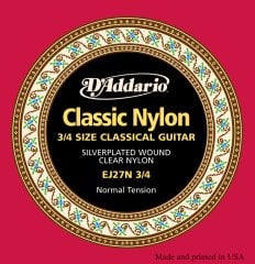 Daddario EJ27N 3/4 KLASİK GİTAR TEL SETİ (3/4), SILVERPLATED WOUND, CLEAR NYLON, NORMAL TANSION