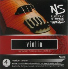 ELEKTRO VIOLIN TEL SETİ, NS, 4 TEL, SCALE 4/4, MEDIUM TENSION, E-Mİ/A-LA/D-RE/G-SOL, (HIGH TO LOW, IN FIFTHS), STRANDED STEEL CORE