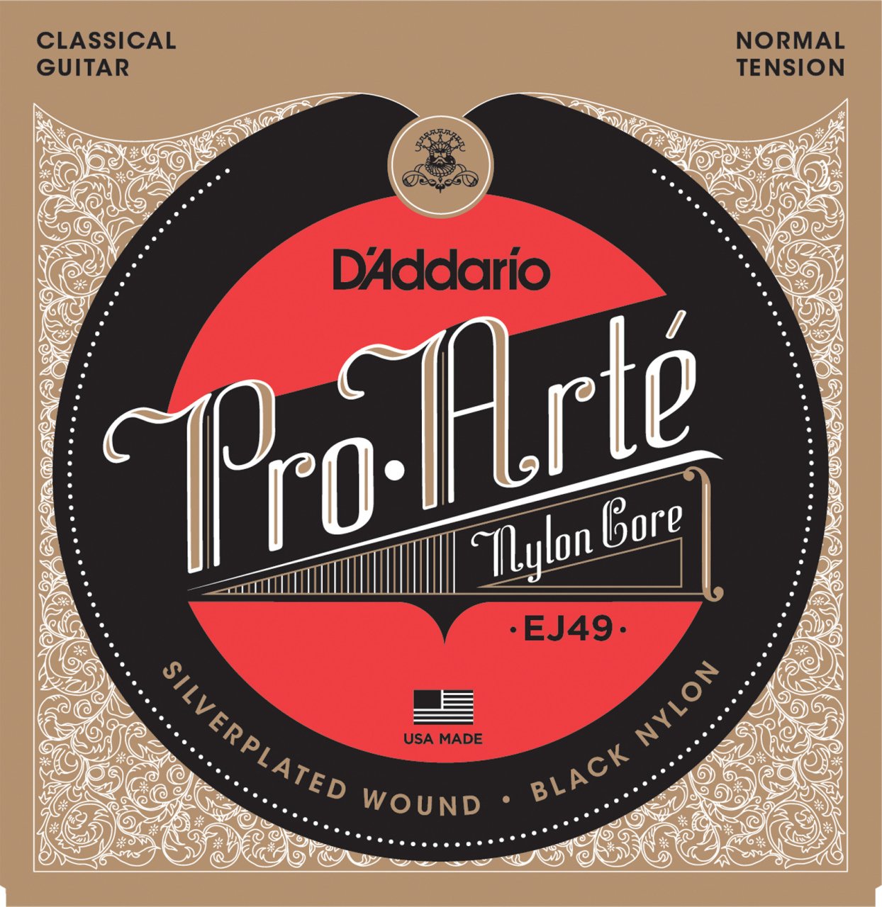 KLASİK GİTAR TEL SETİ, PRO-ARTE, SILVERPLATED WOUND, BLACK NYLON, NORMAL TENSION